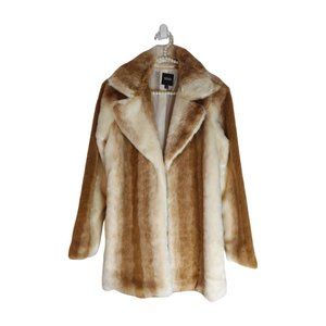 Faux Fur Notched Open-Front Coat XOXO Size Medium